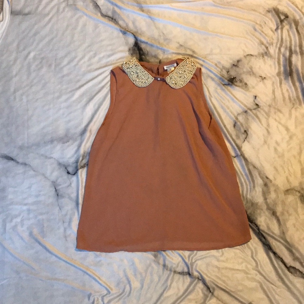 Blush top with pearl neckline